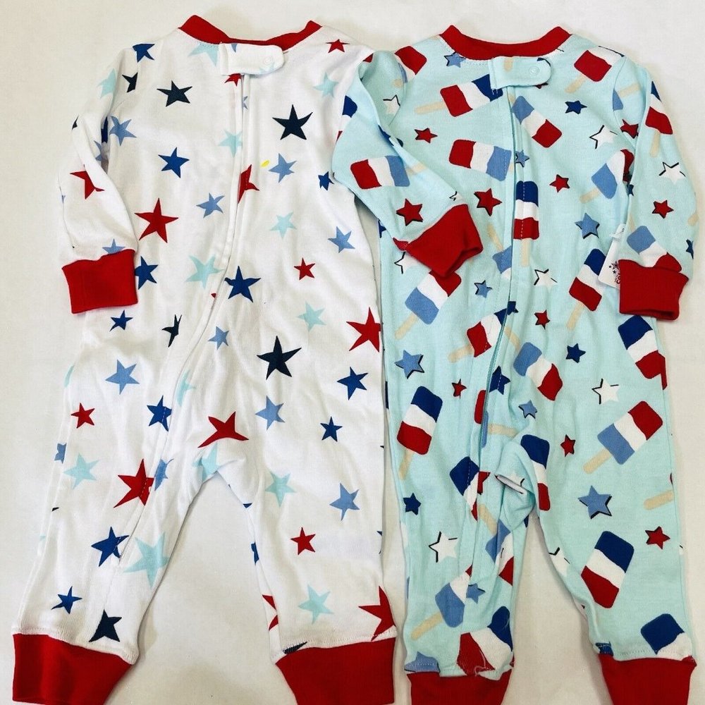 Baby Patriotic Zipper Sleeper 3 6 Months Stars and Popsicles Outfit Set